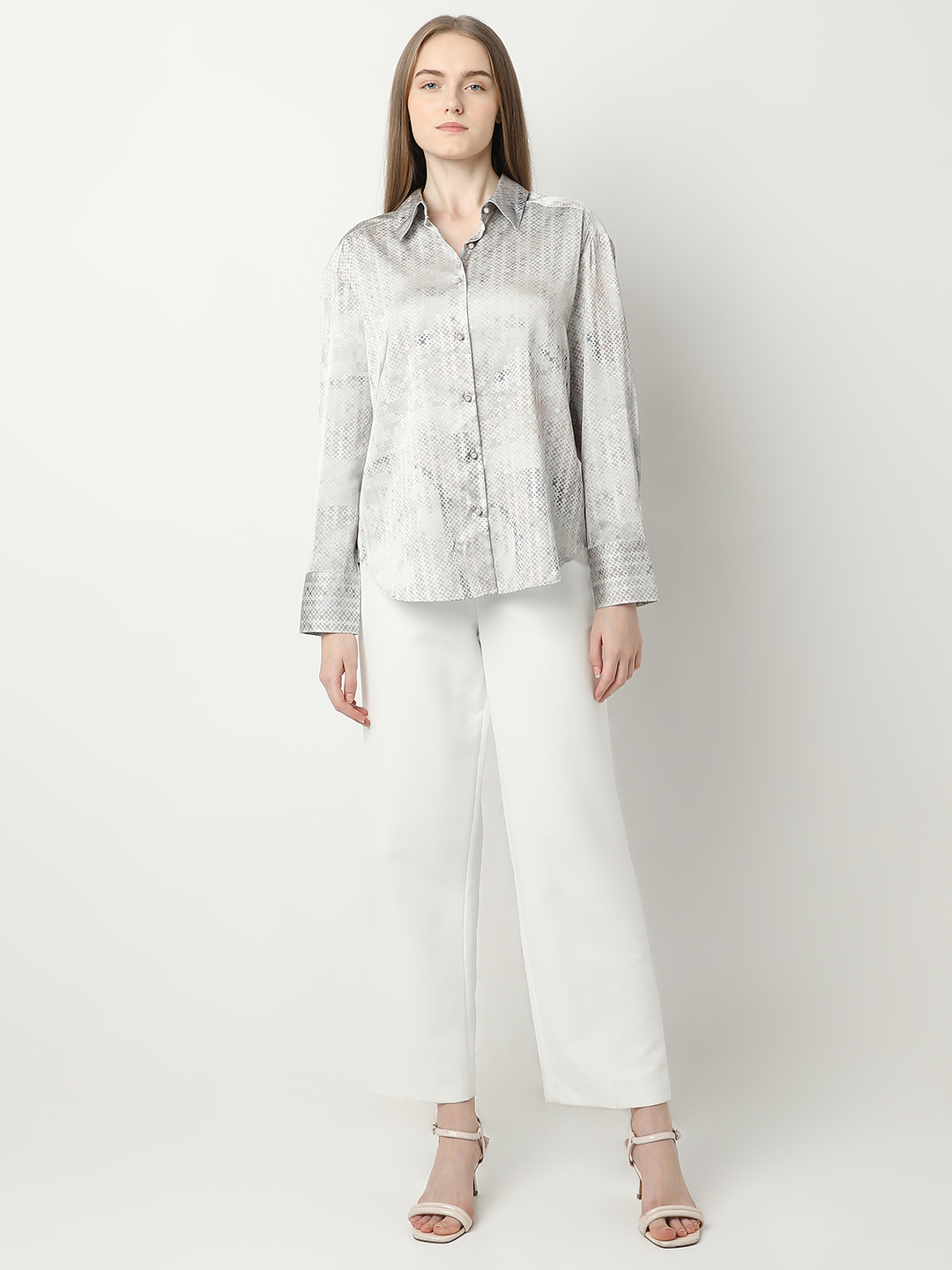 Vero Moda Women Geometric Print Grey Shirt