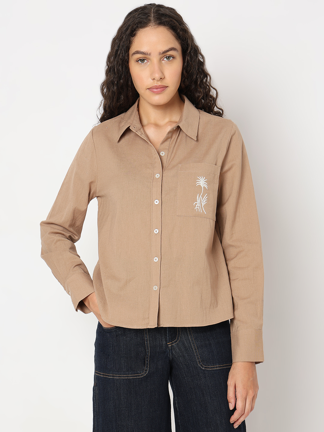 Vero Moda Women Solid Brown Shirt