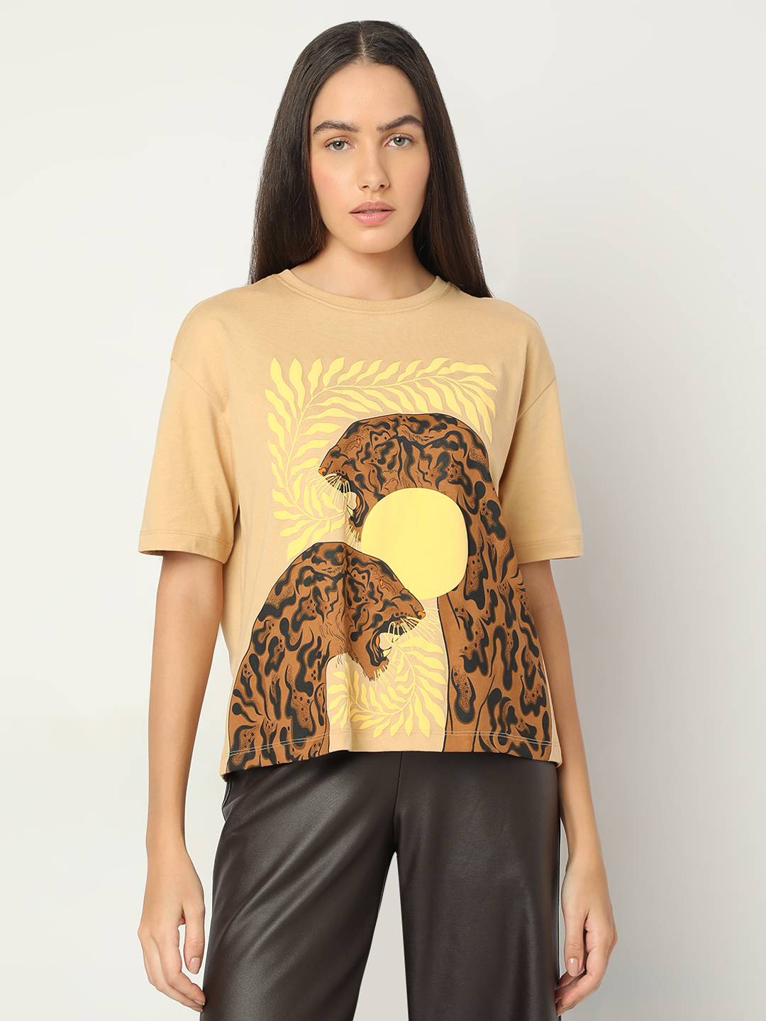 Vero Moda Women Animal Print Brown T-Shirt