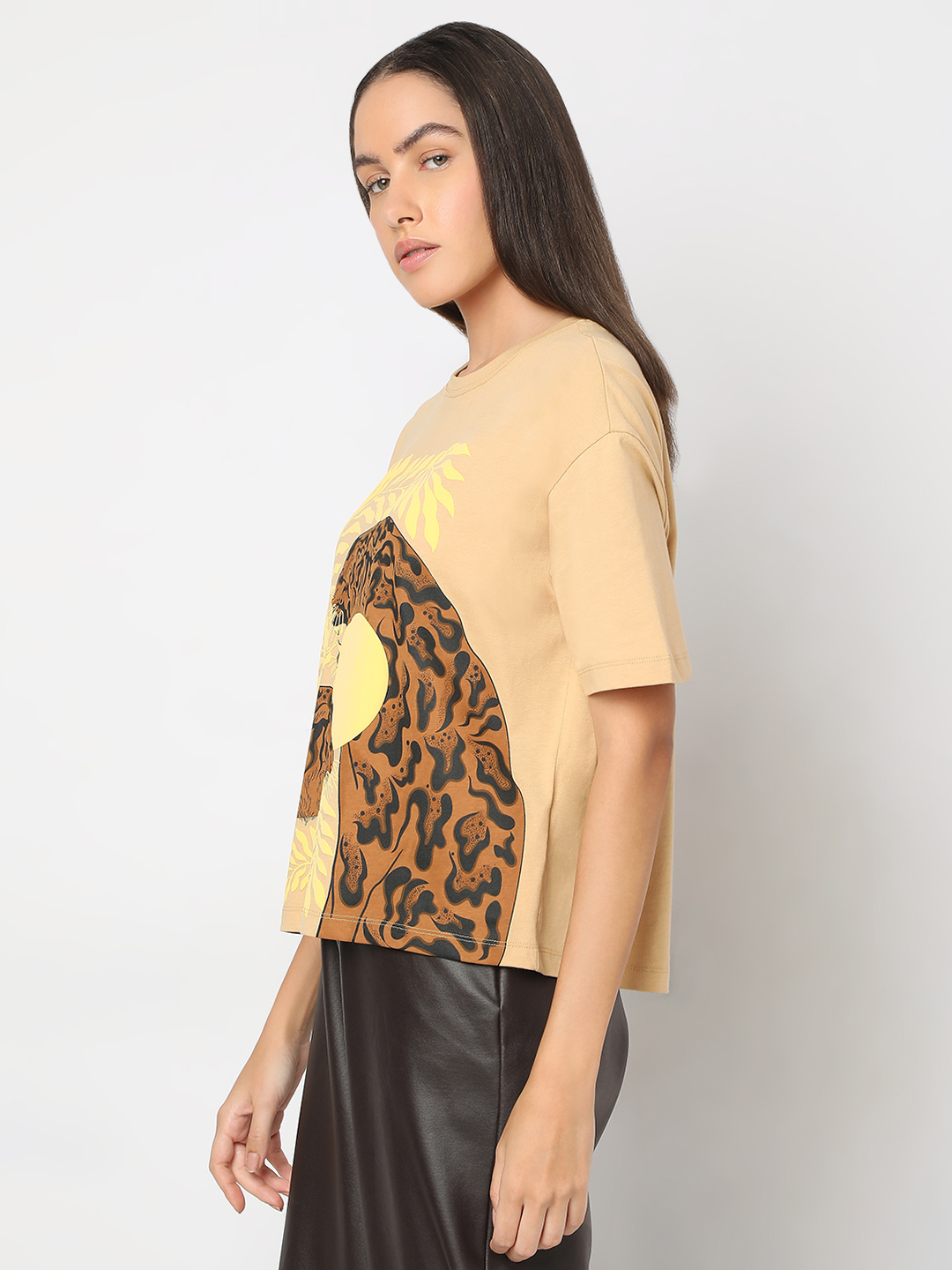 Vero Moda Women Animal Print Brown T-Shirt