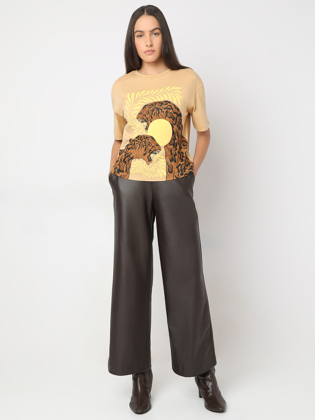 Vero Moda Women Animal Print Brown T-Shirt