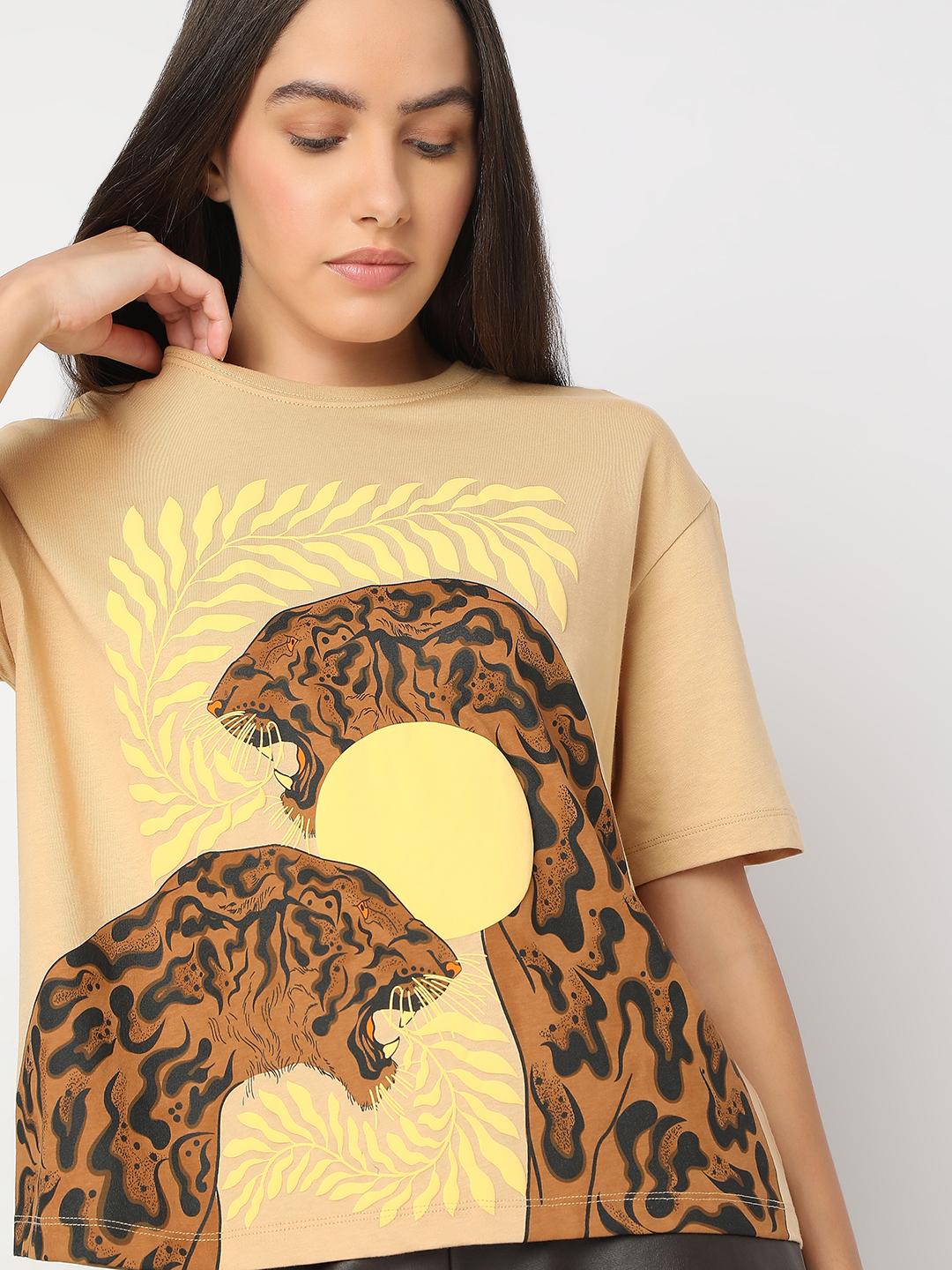 Vero Moda Women Animal Print Brown T-Shirt
