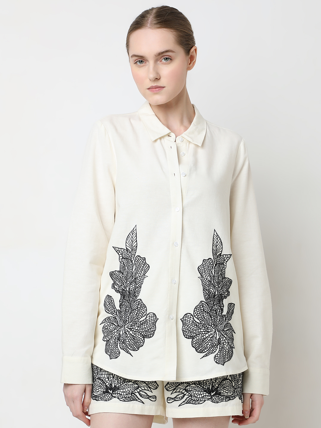 Vero Moda Women Embroidered Cream Shirt