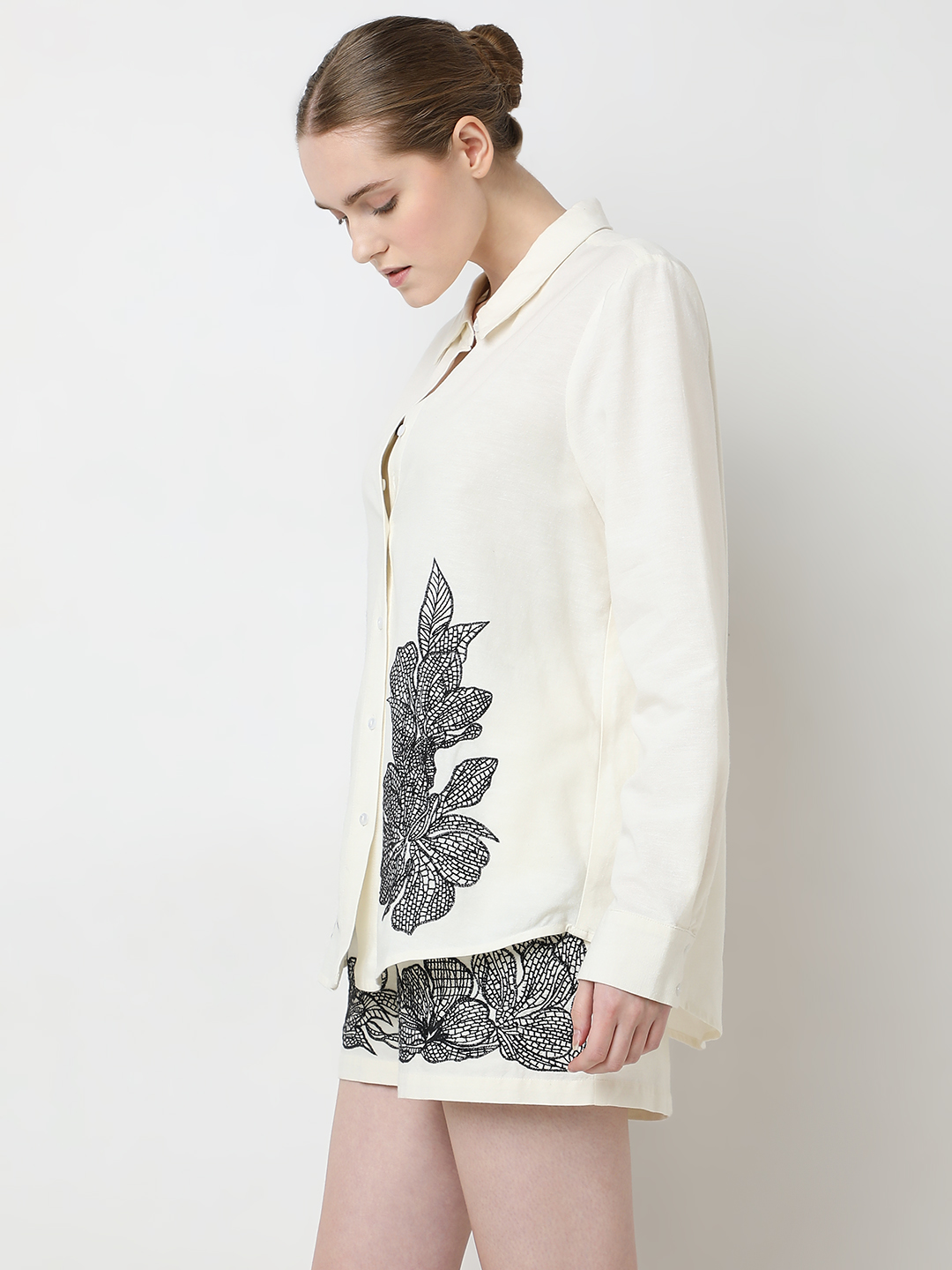 Vero Moda Women Embroidered Cream Shirt