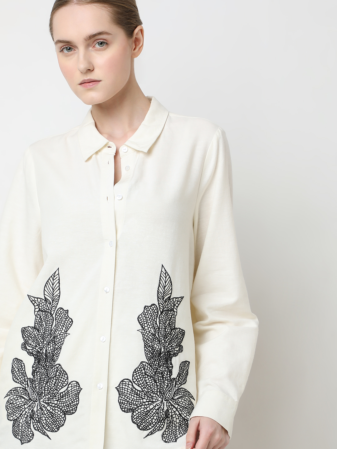 Vero Moda Women Embroidered Cream Shirt