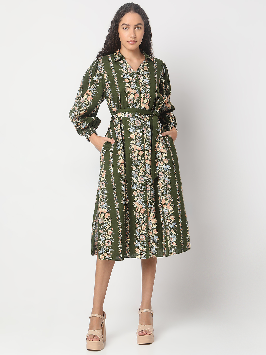 Vero Moda Women Floral Print Green Dresses