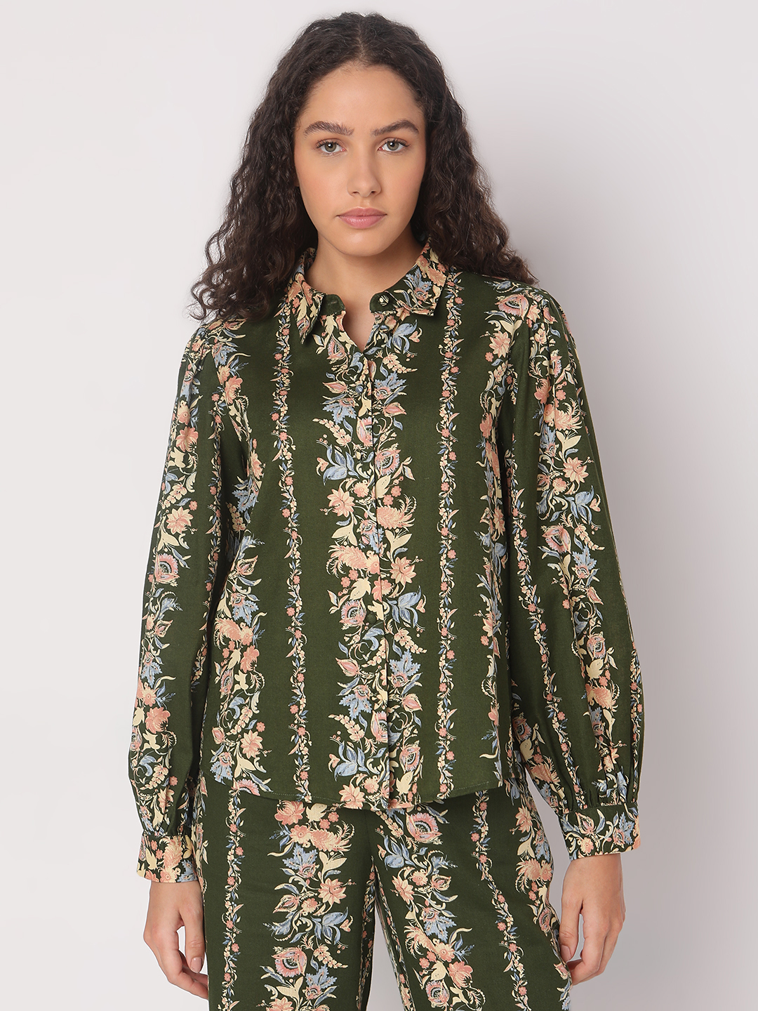 Vero Moda Women Floral Print Green Shirt