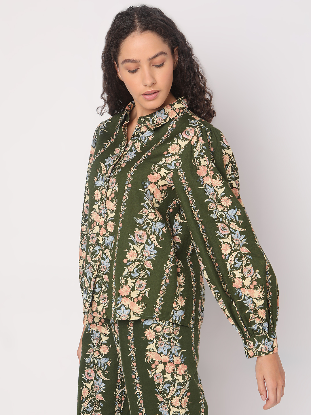 Vero Moda Women Floral Print Green Shirt