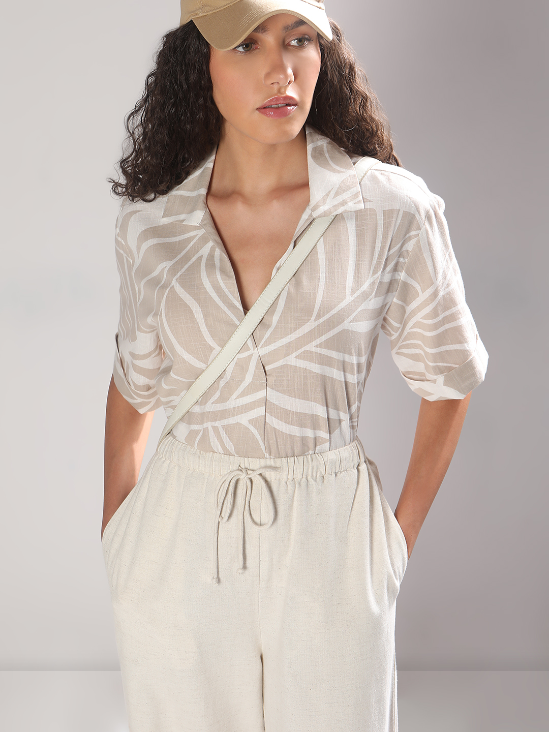 Vero Moda Women Abstract Beige Shirt