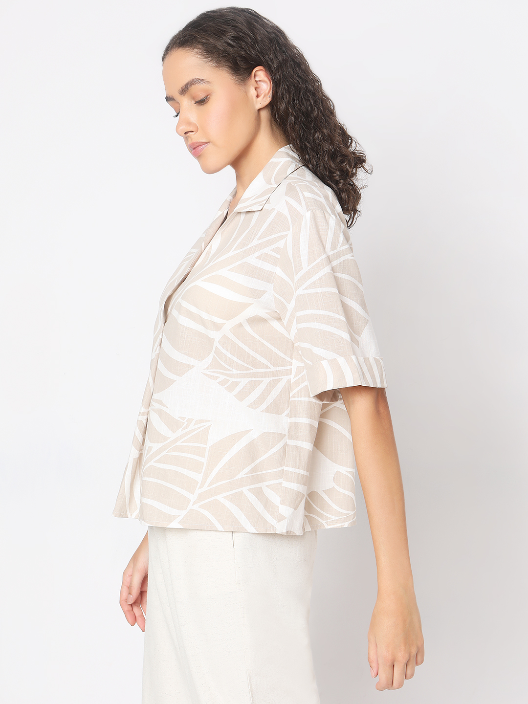 Vero Moda Women Abstract Beige Shirt