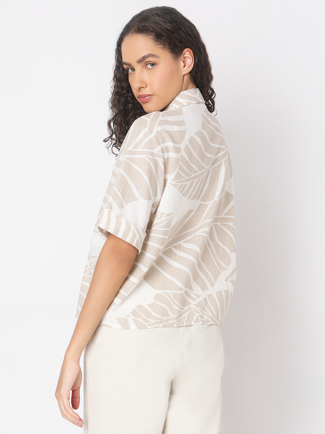 Vero Moda Women Abstract Beige Shirt