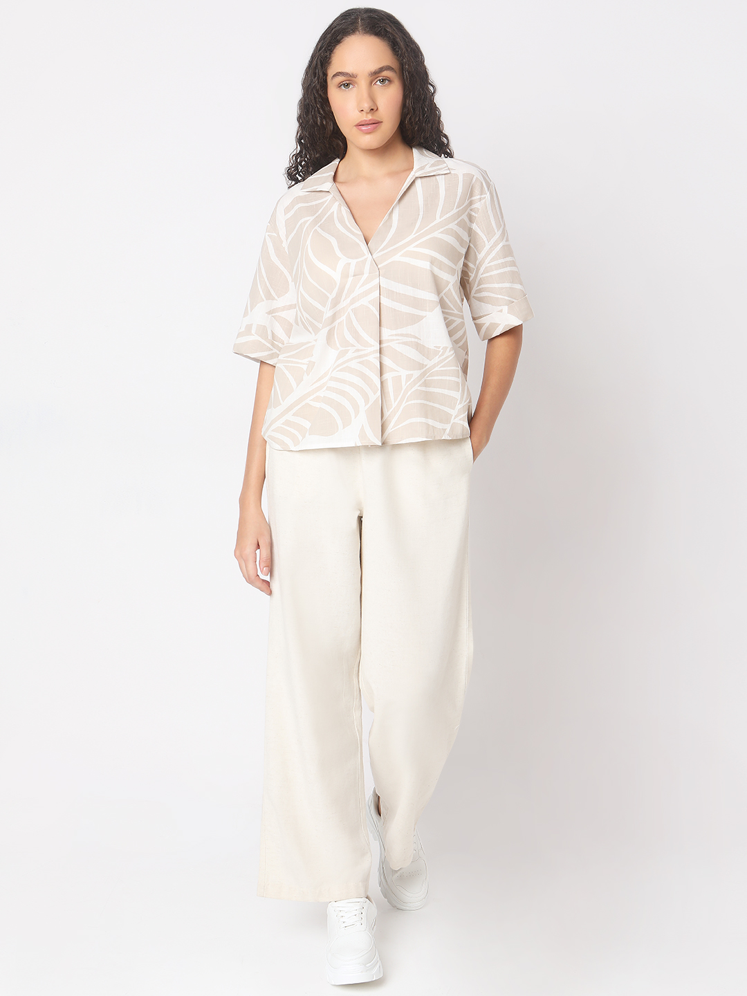 Vero Moda Women Abstract Beige Shirt