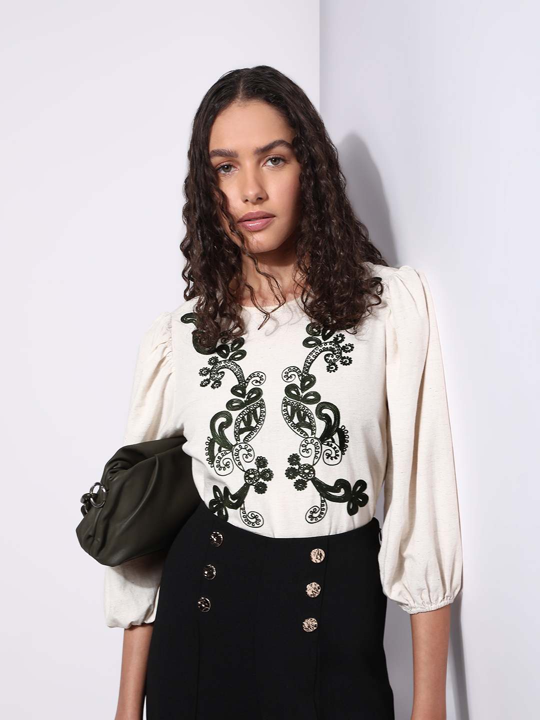 Vero Moda Women Embroidered Beige Top