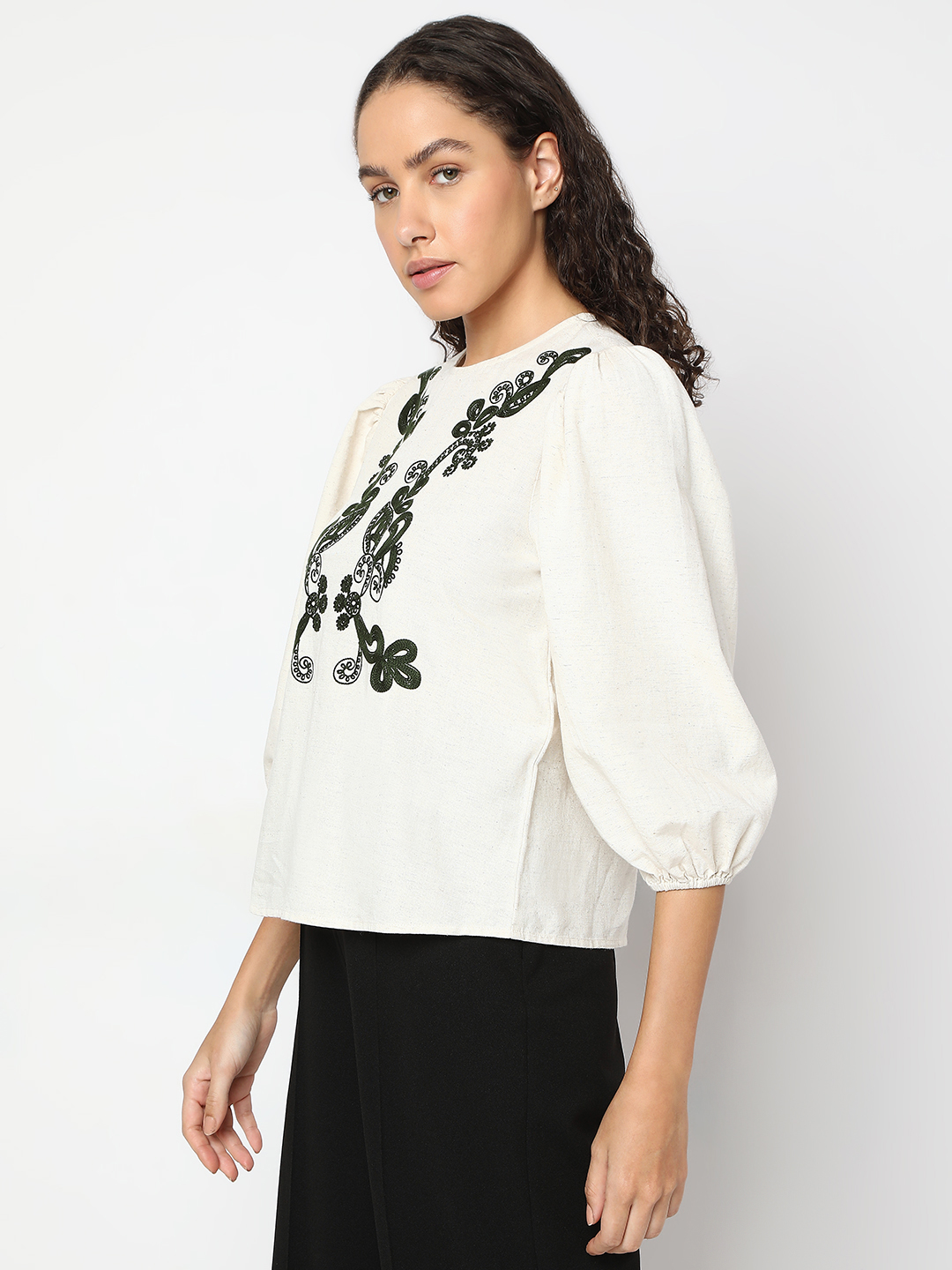 Vero Moda Women Embroidered Beige Top