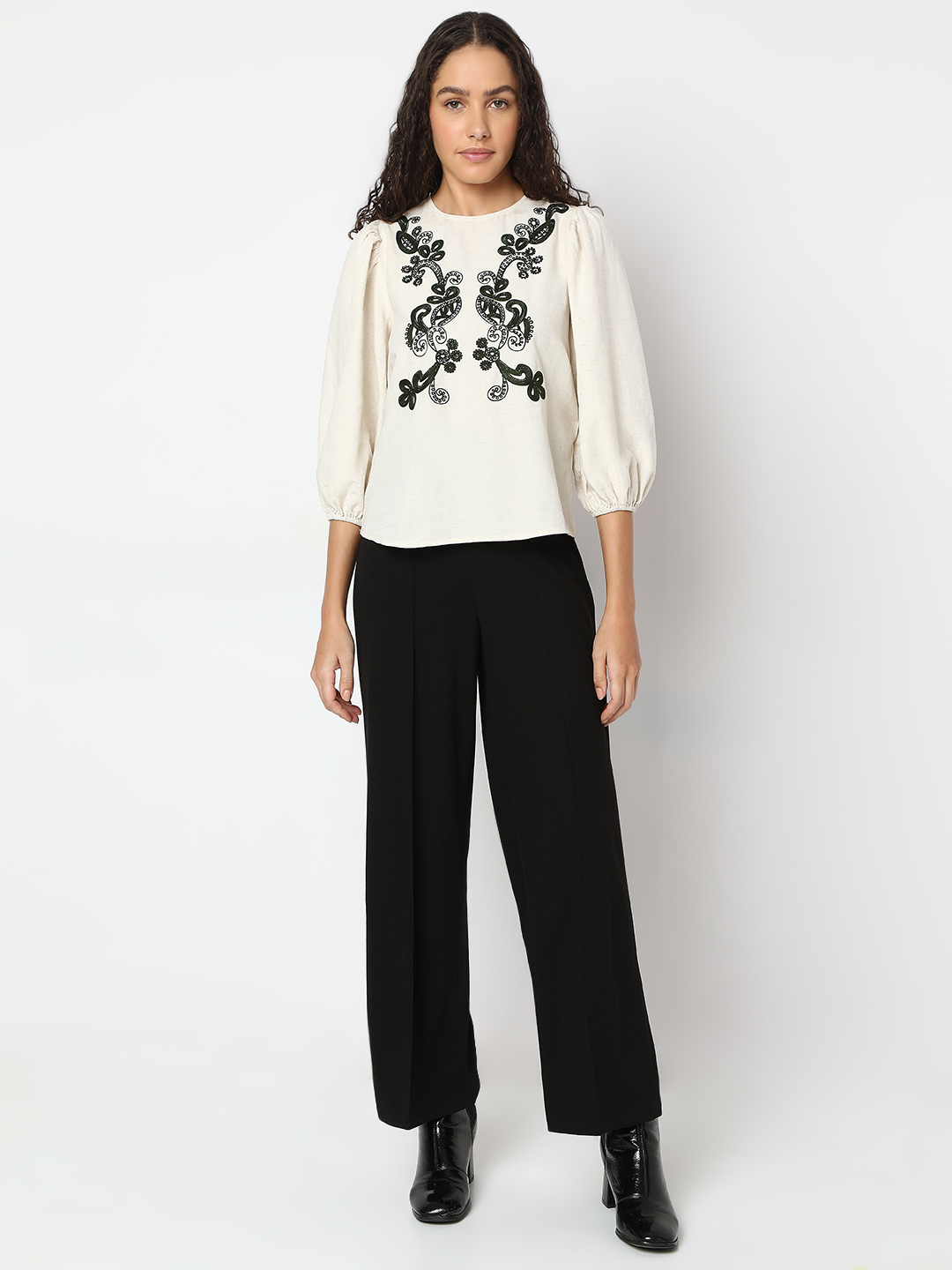 Vero Moda Women Embroidered Beige Top