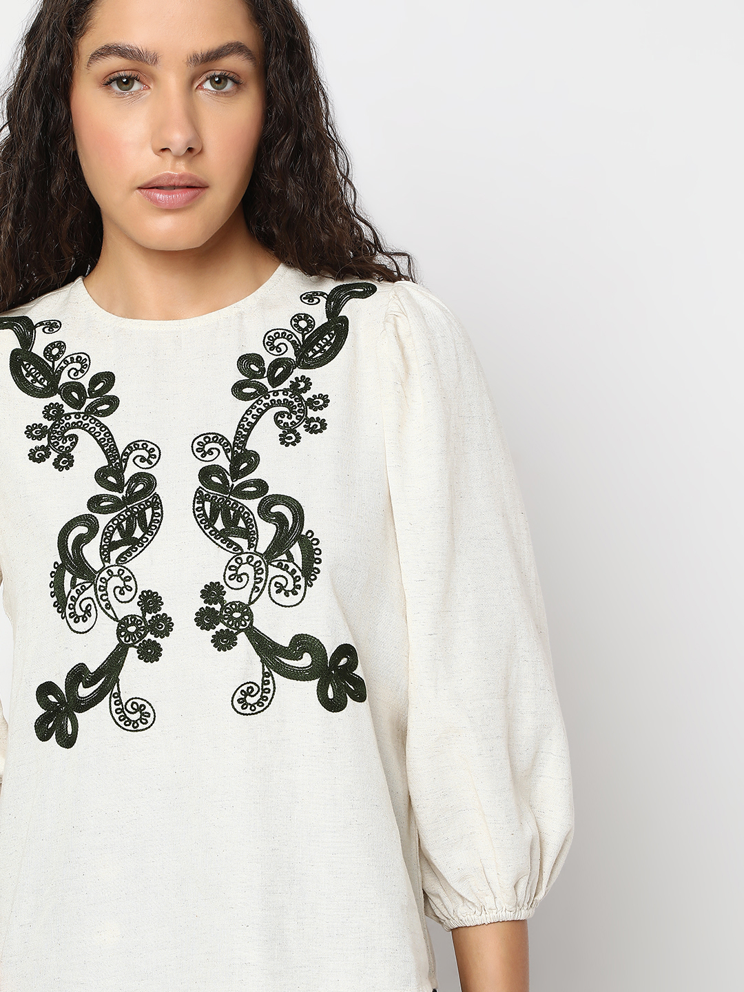 Vero Moda Women Embroidered Beige Top