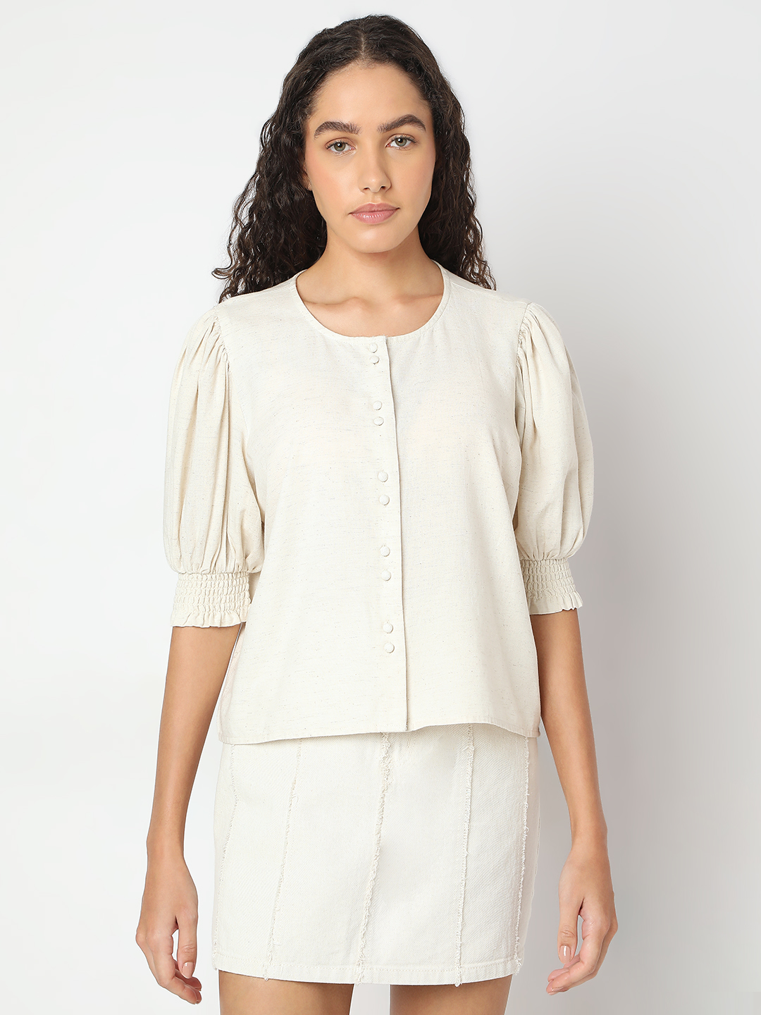 Vero Moda Women Solid Off White Top