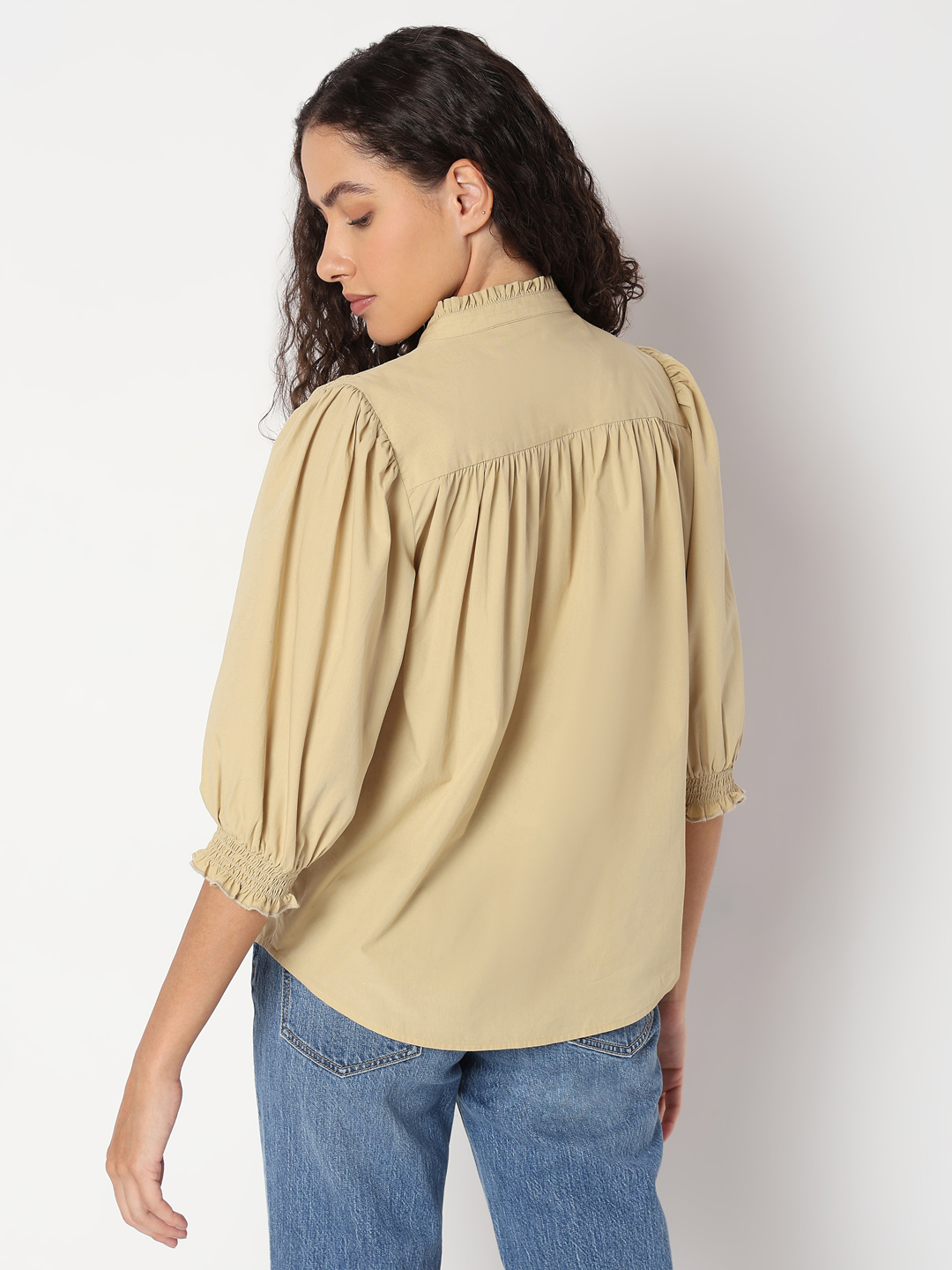 Vero Moda Women Solid Beige Top