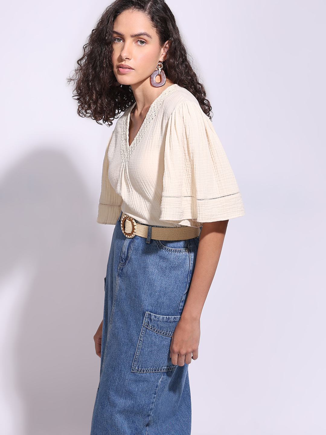 Vero Moda Women Solid Beige Top