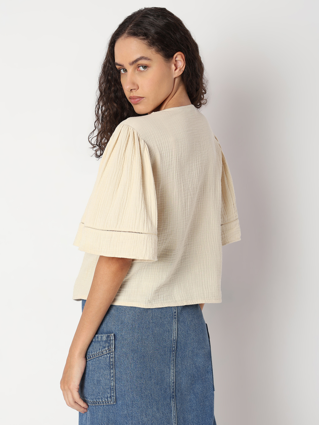 Vero Moda Women Solid Beige Top
